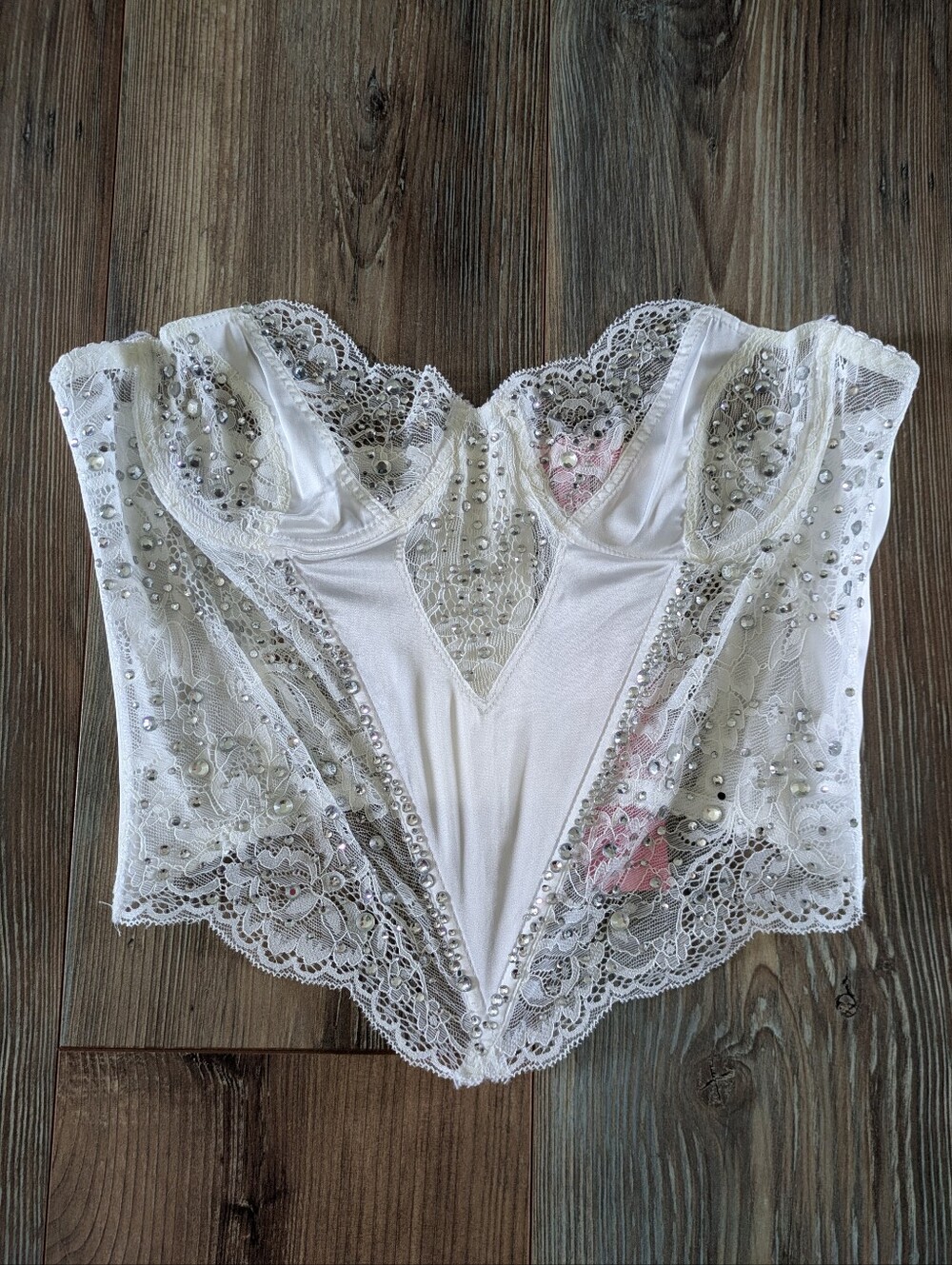 Dolls Kill Sugar Thrillz‎ White Lace Studded Rhinestone Strapless Corset Top XL